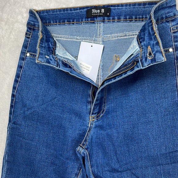 Two Tone Flare BellBottom Patchwork Frayed Hem High Rise Jeans Stretch Denim - Picture 9 of 14